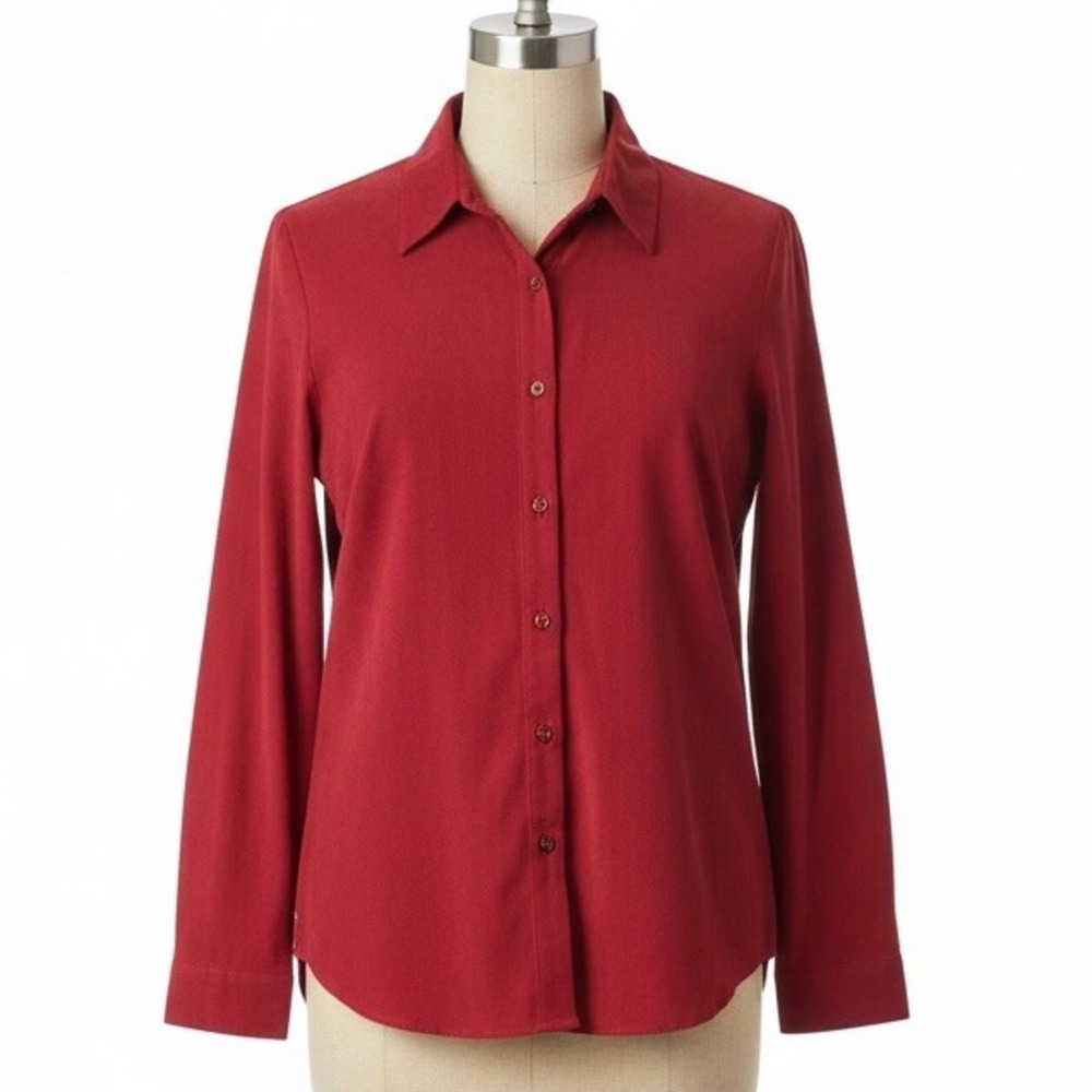 Premier International Red Faux‎ Suede Button Up Shirt 2X